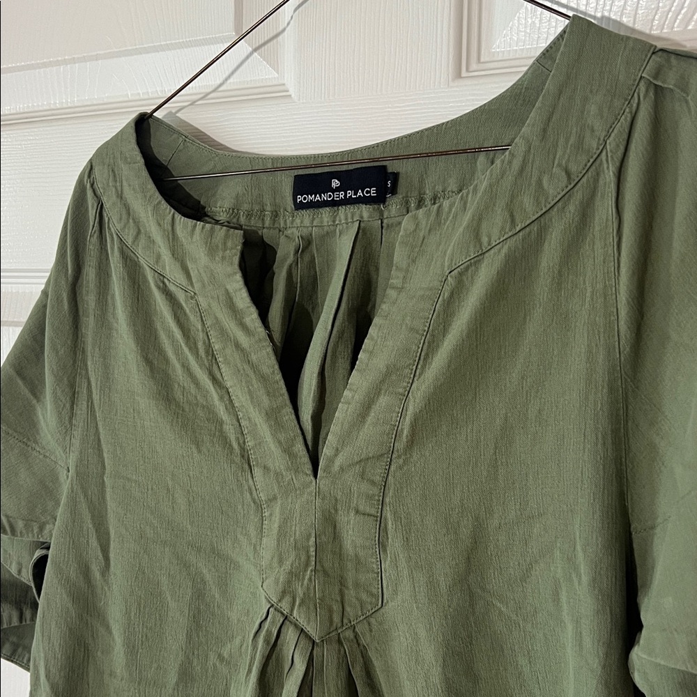 Pomander Place Olive Green Mini Dress Tunic Top, Sz‎ Small - Picture 4 of 9